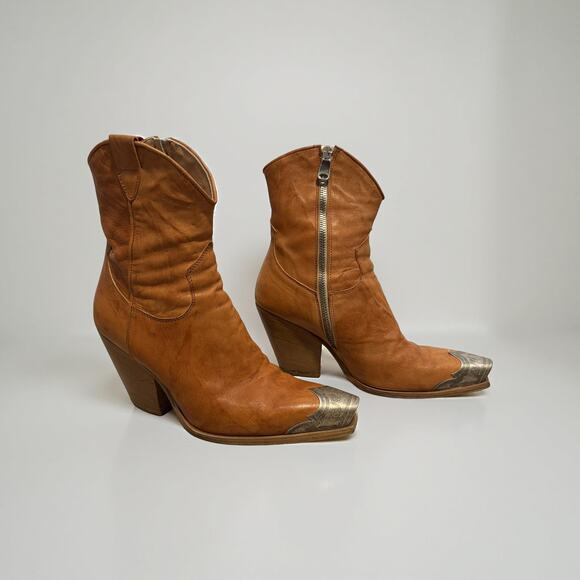 Free People Shoes - Free People Brayden Boots Camel Embellished Metal Toe Western Women’s Size 39